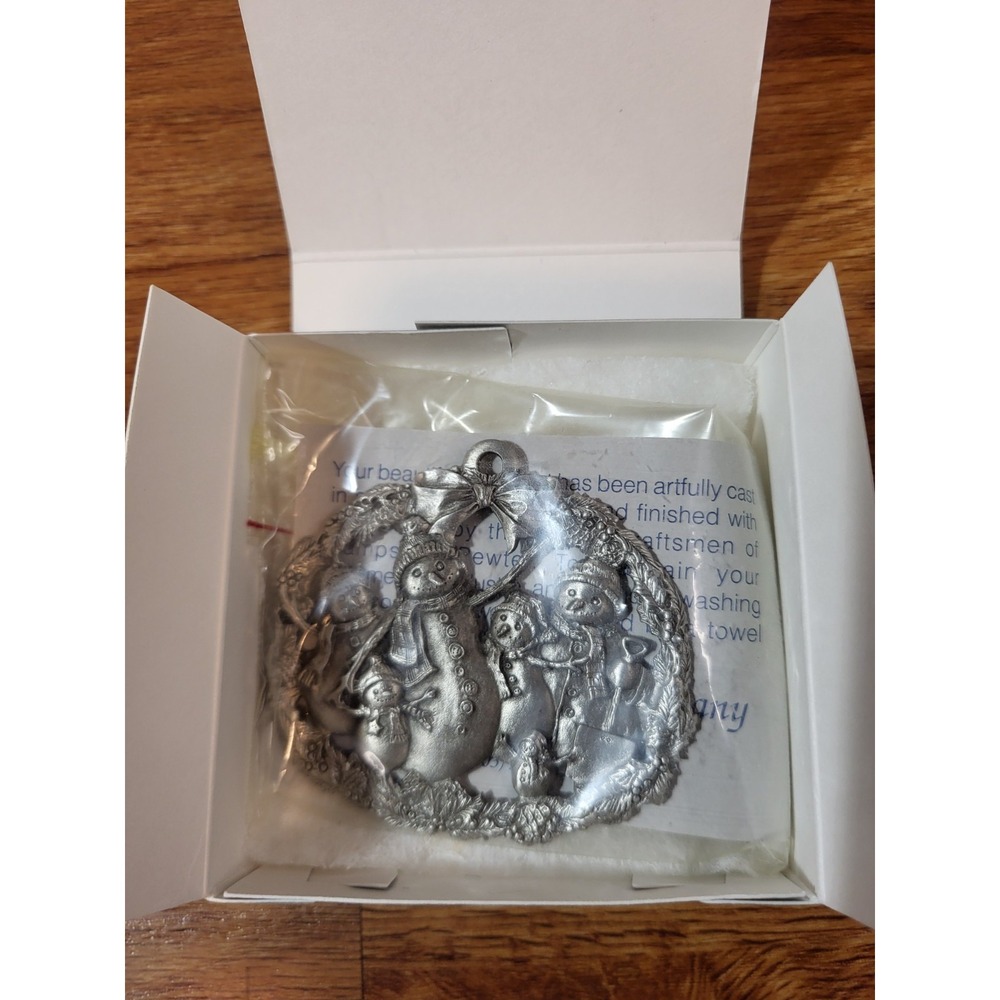 New Hampshire Pewter Christmas Ornament Holiday 1998‎ Snowman Snow Family